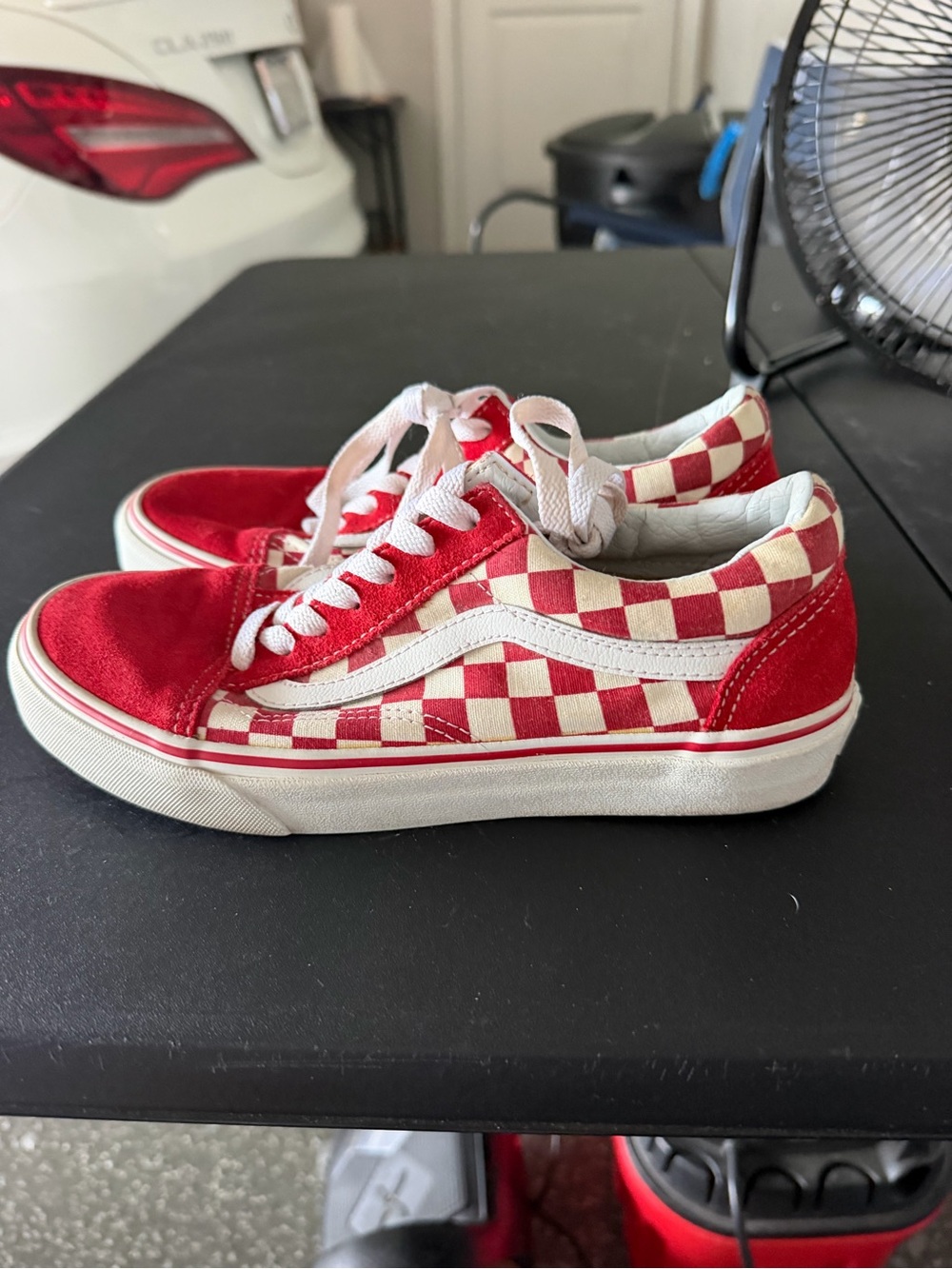 Vans Kids Red and White Checkerboard Low-Top Sneakers